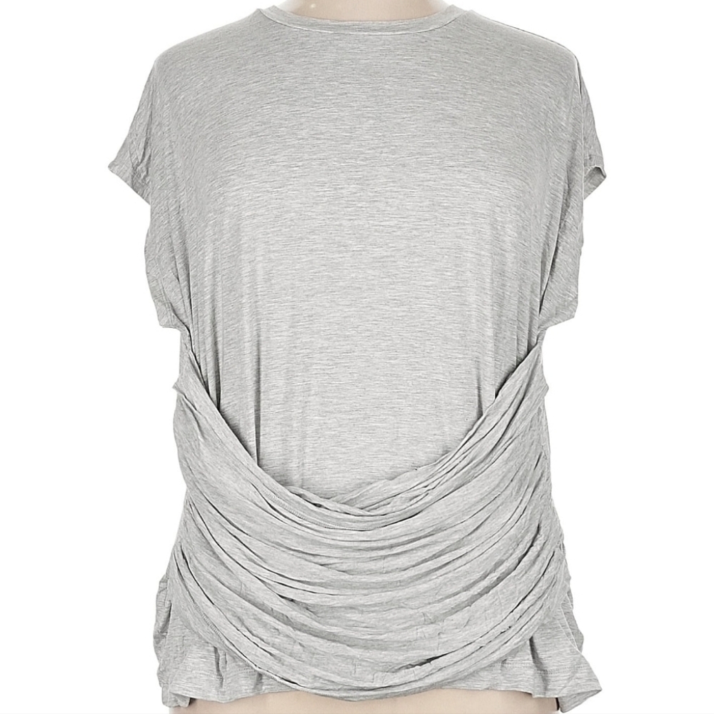 Express Draped Waist Short Sleeve T-Shirt Top, XL, Gray